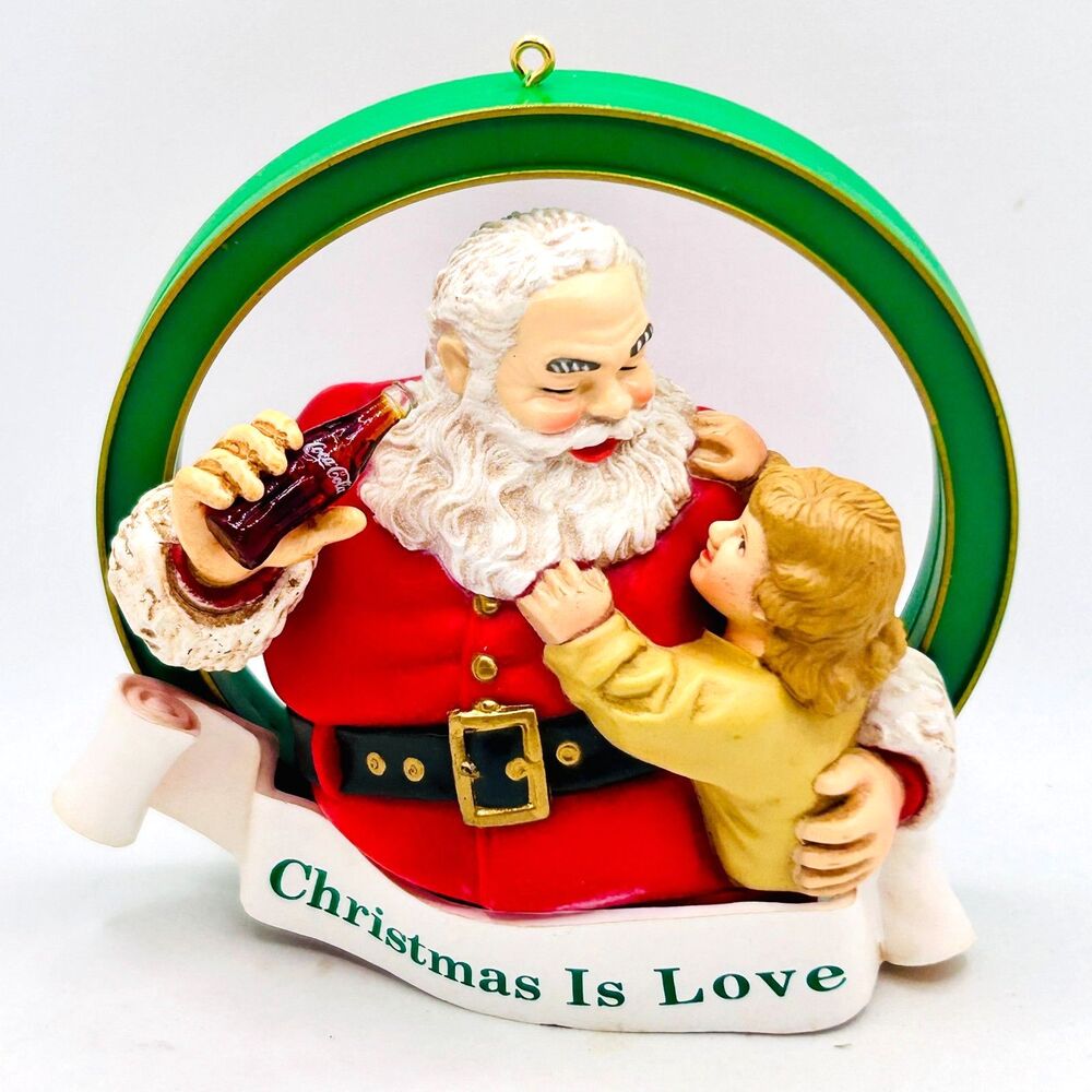 VINTAGE 1990 Coca-Cola Trim-a-Tree Chirstmas Ornament 1938 Santa with Girl